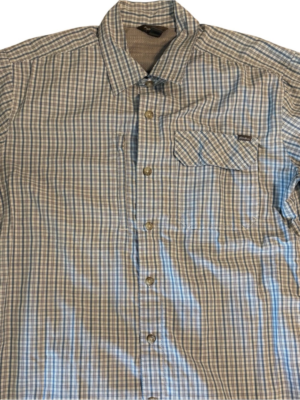 Eddie Bauer Blue and White Plaid Men's Button-Down Shirt